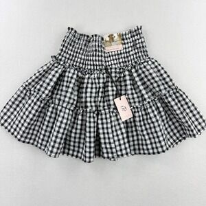 Sincerely‎ Jules Tiered Smocked Skirt White Black Plaid Size S Womens NEW